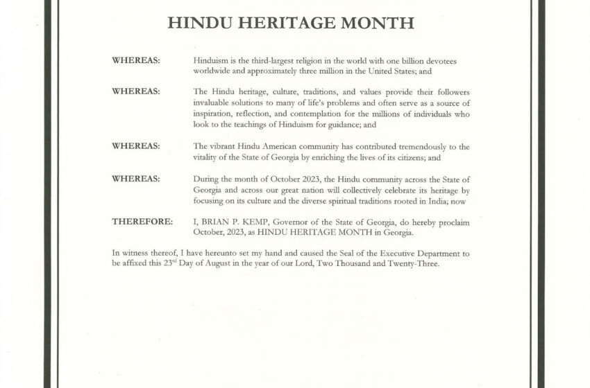 Georgia declares October as “Hindu Heritage Month”