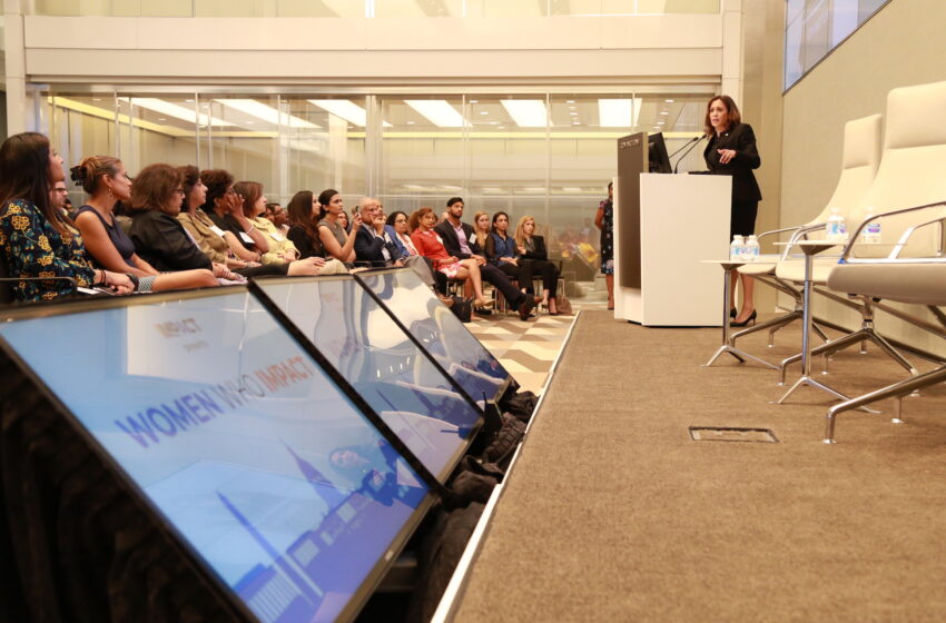 Then-Sen. Kamala Harris addressing an event organized by the Indian American Impact, recognizing Indian American women shaping the political and policy landscape in Washington, DC, on October 2, 2018. Photo credit: Indian American Impact