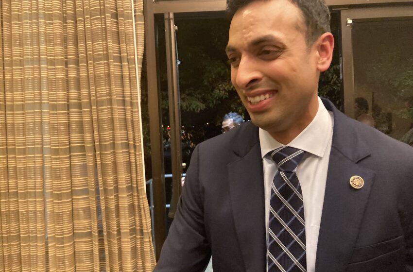 Suhas Subramanyam, newly elected to the U.S. Congress from Virginia's 10th Congressional District, at his victory party held at the Washington Dulles Airport Marriott on November 5, 2024. Photo credit: Desimax Online.